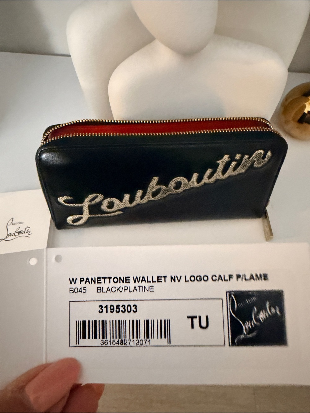 Christian Louboutin Panettone Black Platine Logo Leather Zip Around Wallet - Picture 10 of 10